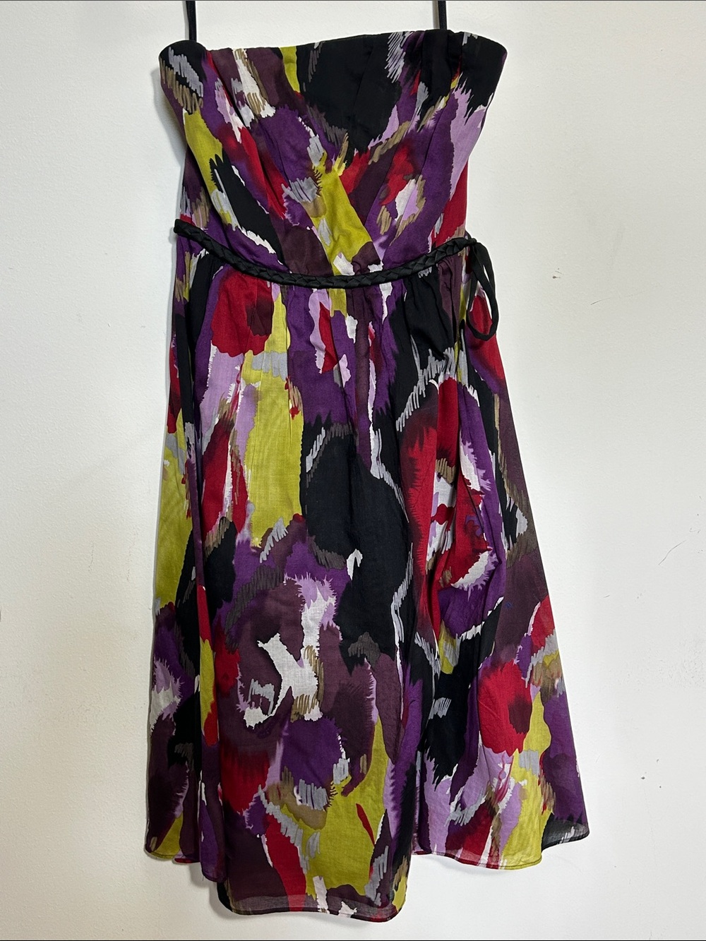 The Limited Strapless Floral Print Dress in Purple, Black & Red